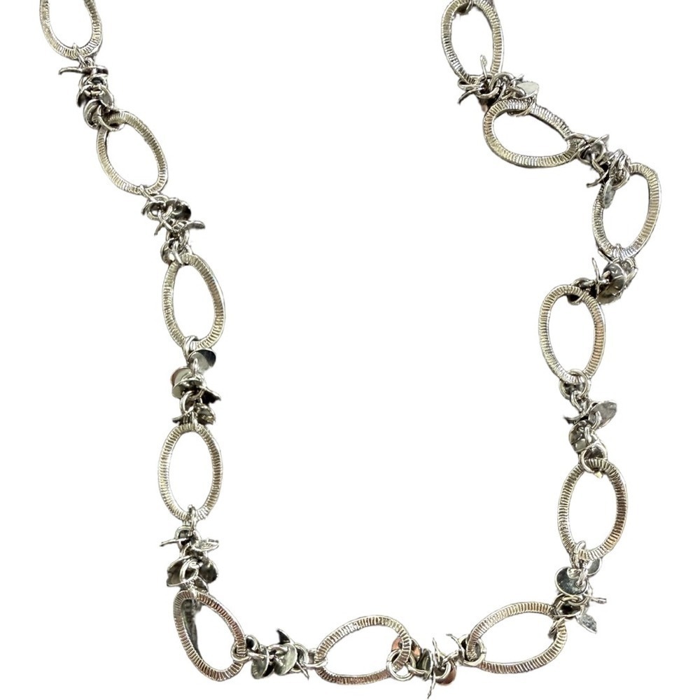 Lia Sophia Circle Chain Long Necklace Silver Formal Casual Everyday Wear - Picture 2 of 5